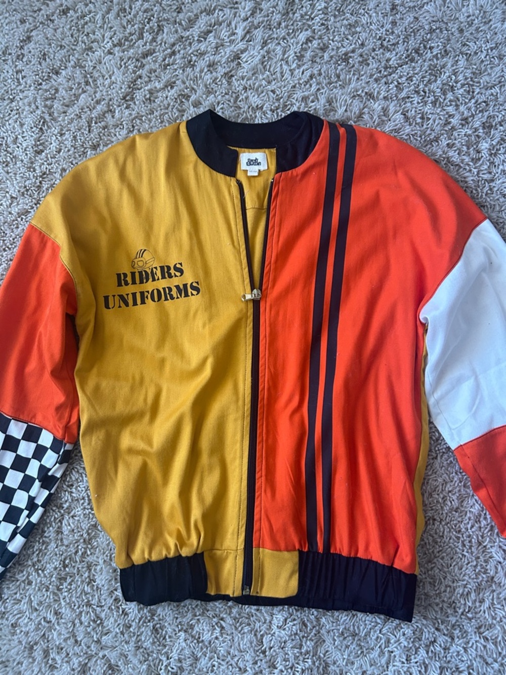 Bandy Button Colorblock Racing Jacket - Yellow & Orange Size 12/13 - Picture 4 of 8